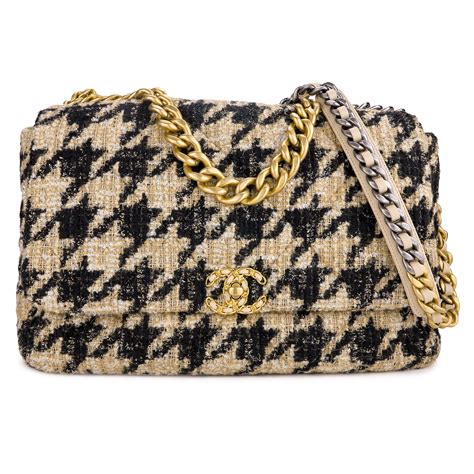 chanel 19 small houndstooth beige tweed flap bag|chanel 19 maxi handbags.